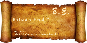 Balassa Ernő névjegykártya